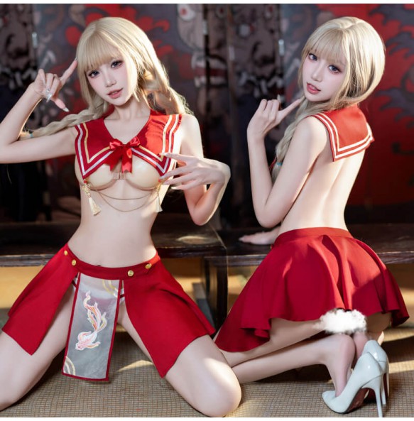 FEE ET MOI - Lucky Koi Schoolgirl Uniform Set (Red - White)